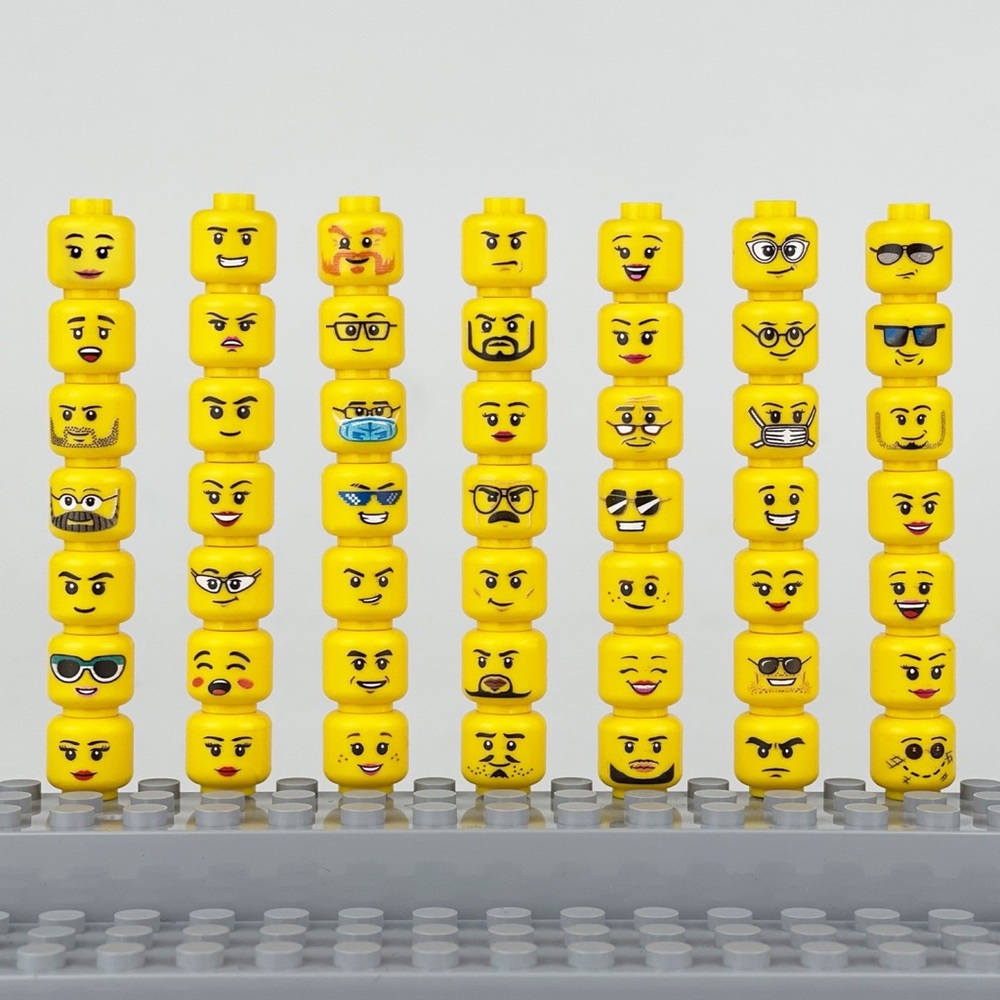 56x Heads with Expressive Facial Features - Build your own minifigure